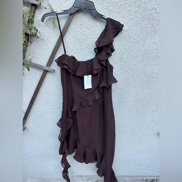 LPA Jess Flounce Mini Dress in Chocolate Brown New With Tags! - Picture 2 of 6